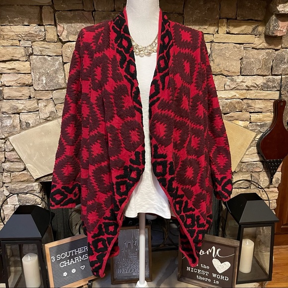 NWOT Lucky Brand Red Kimono Open Front Sweater Size Medium - Picture 2 of 9